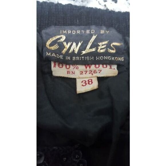 Cyn Les Short Black V Neck Sweater size 36 US Small Sequins Lined 3/4 Sleeve Vtg - Picture 9 of 9